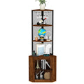 Étagère d'angle avec portes, Meuble d'angle 65 avec étagères et support à verres à vin, Étagères d'angle bibliothèque à 6 niveaux