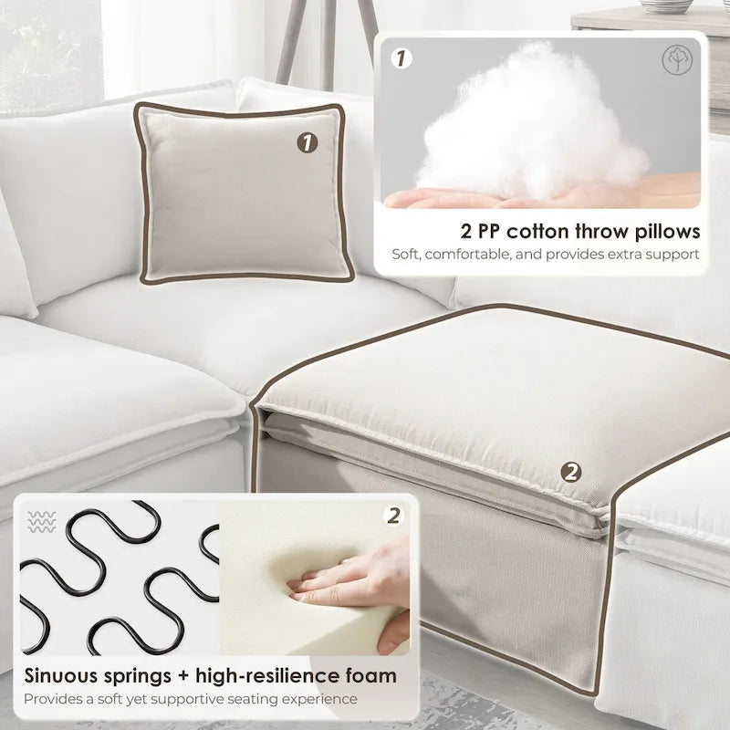 Canapé modulaire en L en tissu chenille avec pouf mobile