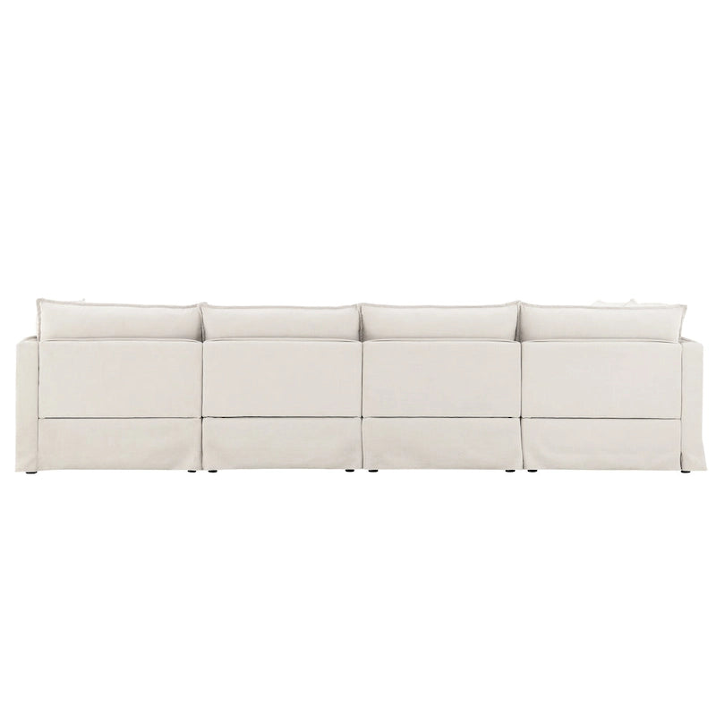 Canapé modulaire en L en tissu chenille avec pouf mobile