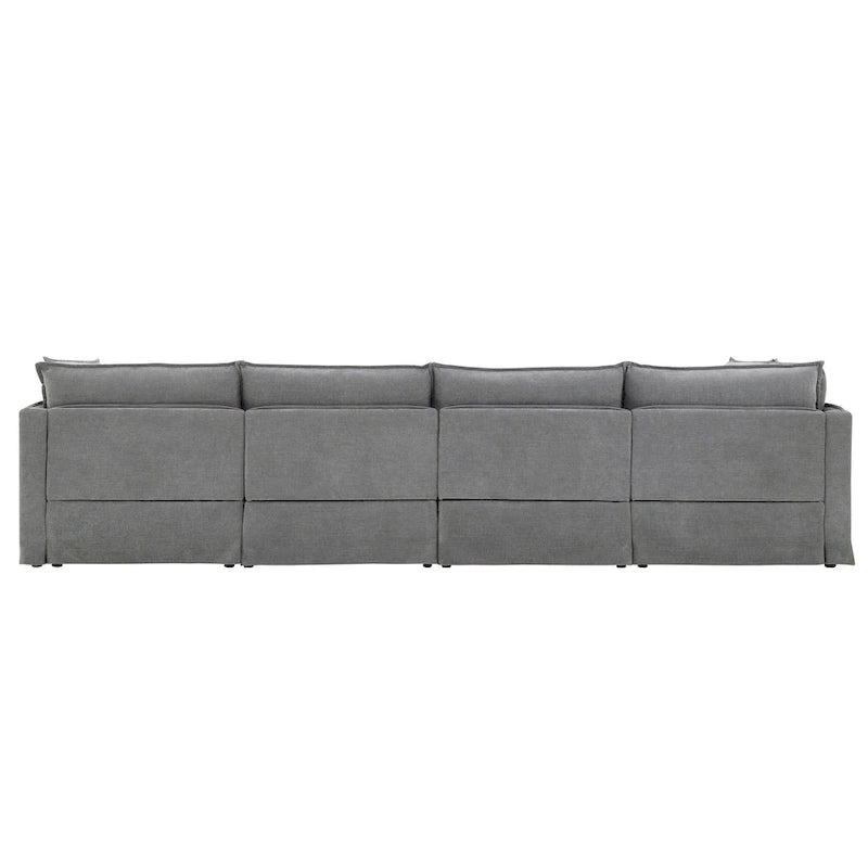 Canapé modulaire en L en tissu chenille avec pouf mobile