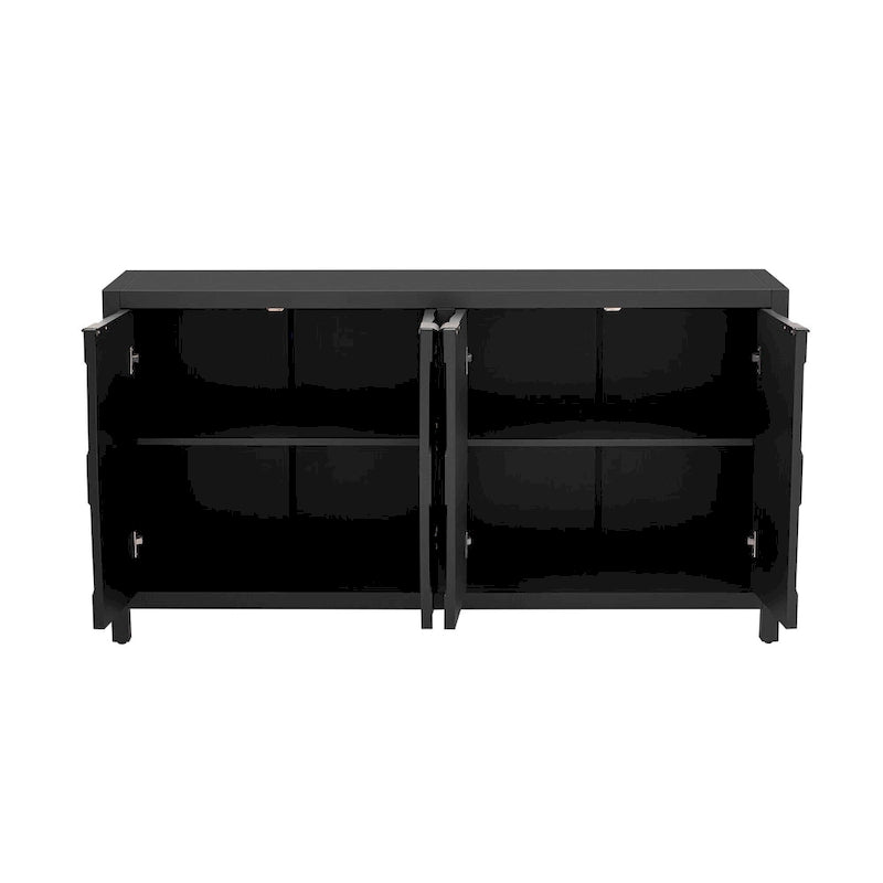 Buffet 4 portes avec portes à motif alvéolaire, meuble de rangement peint avec poignées métalliques vintage pour bureau
