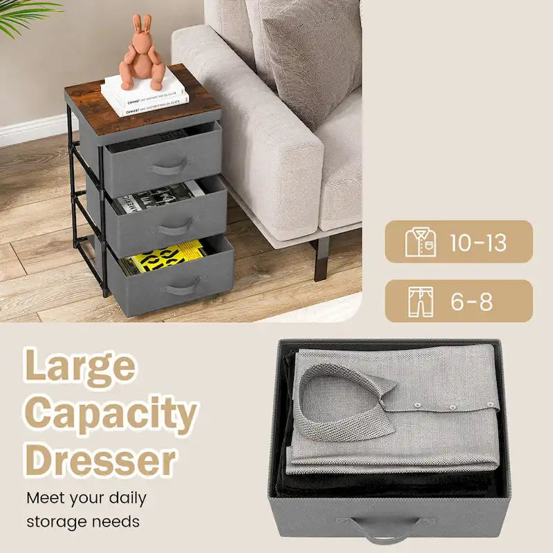 Gymax Lot de 2 commodes à 3 tiroirs en tissu, unité de rangement haute