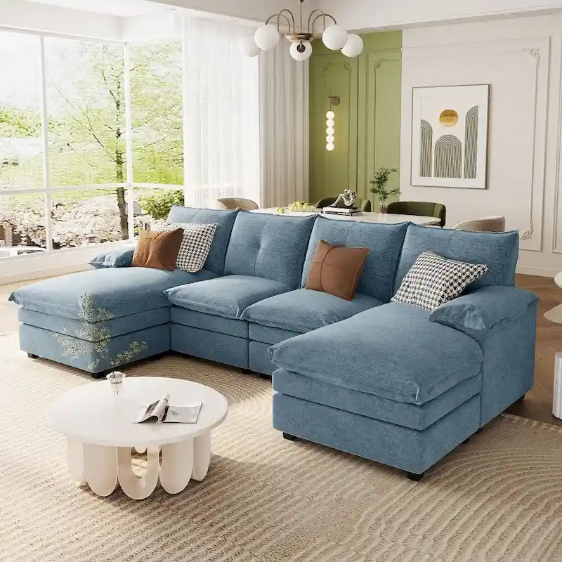 Canapé d'angle moderne en chenille en forme de U avec accoudoirs réglables pour le salon