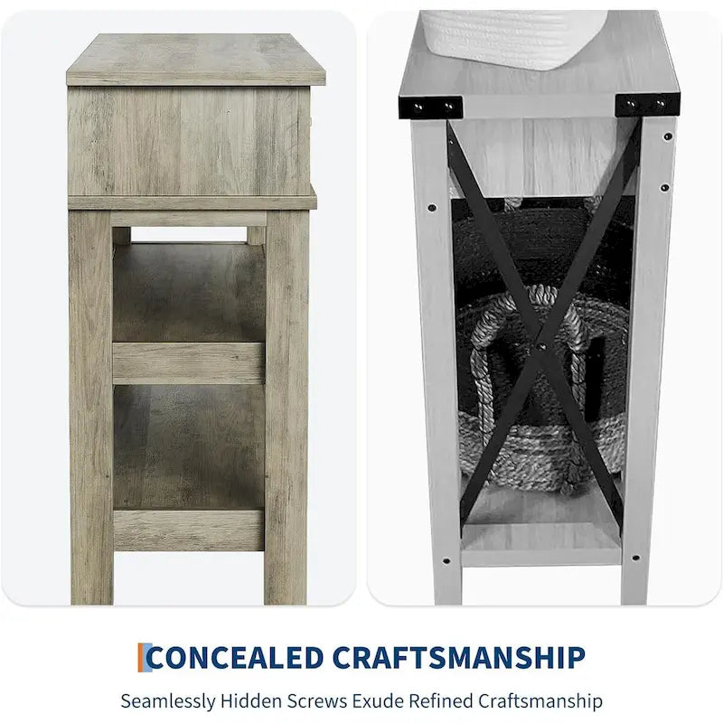 Console de ferme, Table d'entrée rustique avec 2 tiroirs et 2 étagères, Table de canapé en bois pour entrée/bureau