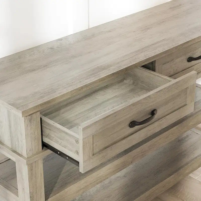 Console de ferme, Table d'entrée rustique avec 2 tiroirs et 2 étagères, Table de canapé en bois pour entrée/bureau