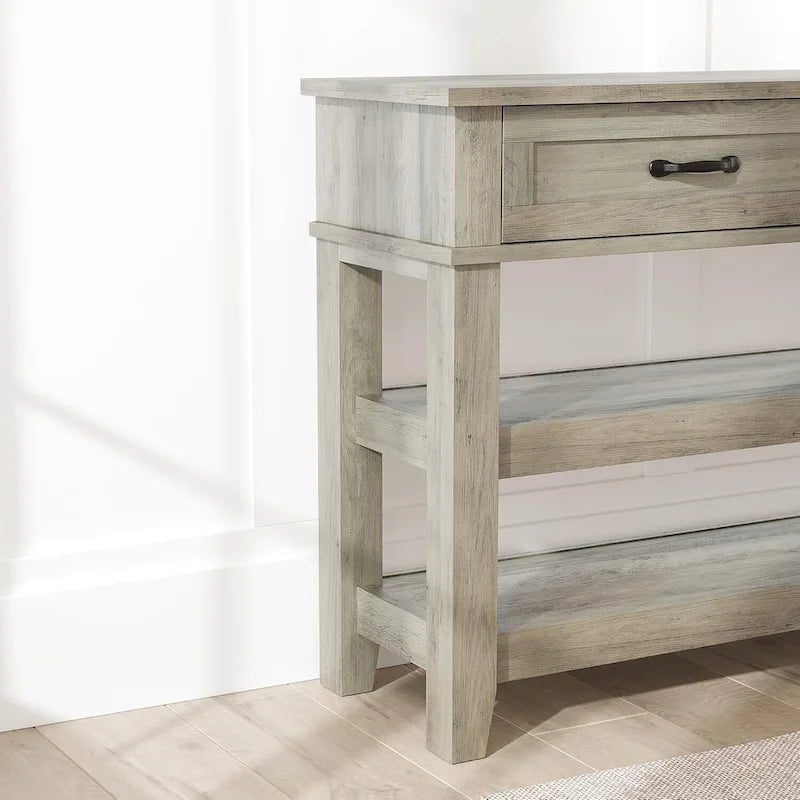 Console de ferme, Table d'entrée rustique avec 2 tiroirs et 2 étagères, Table de canapé en bois pour entrée/bureau