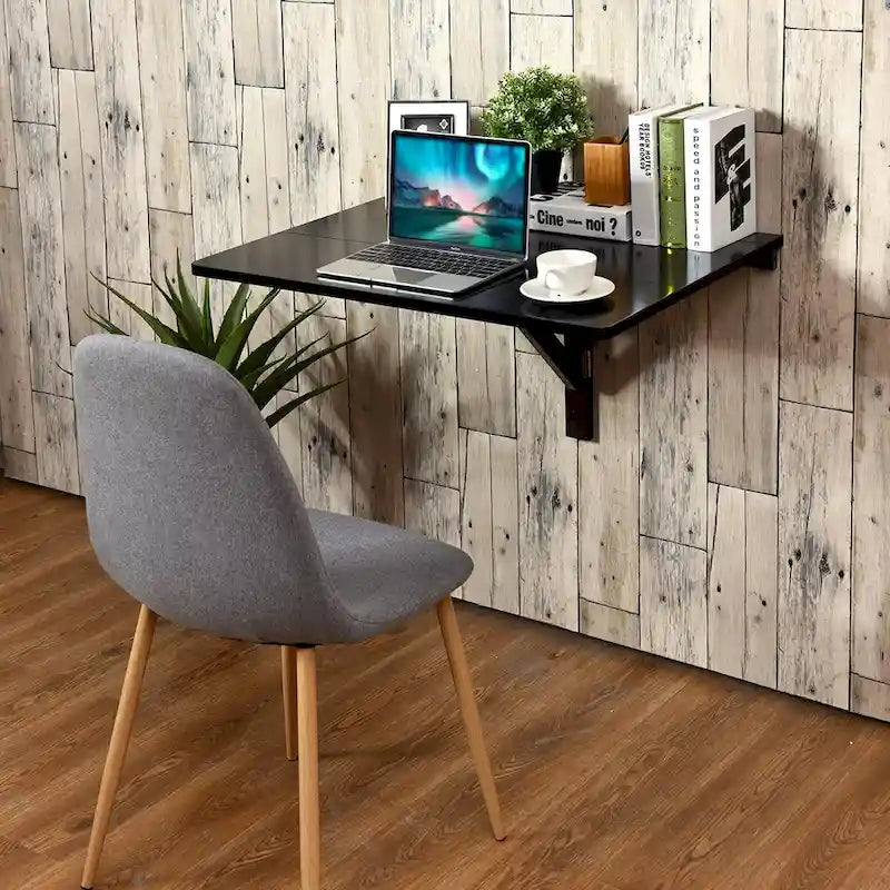 Gymax Table murale à abattant pliable, bureau flottant, gain de place