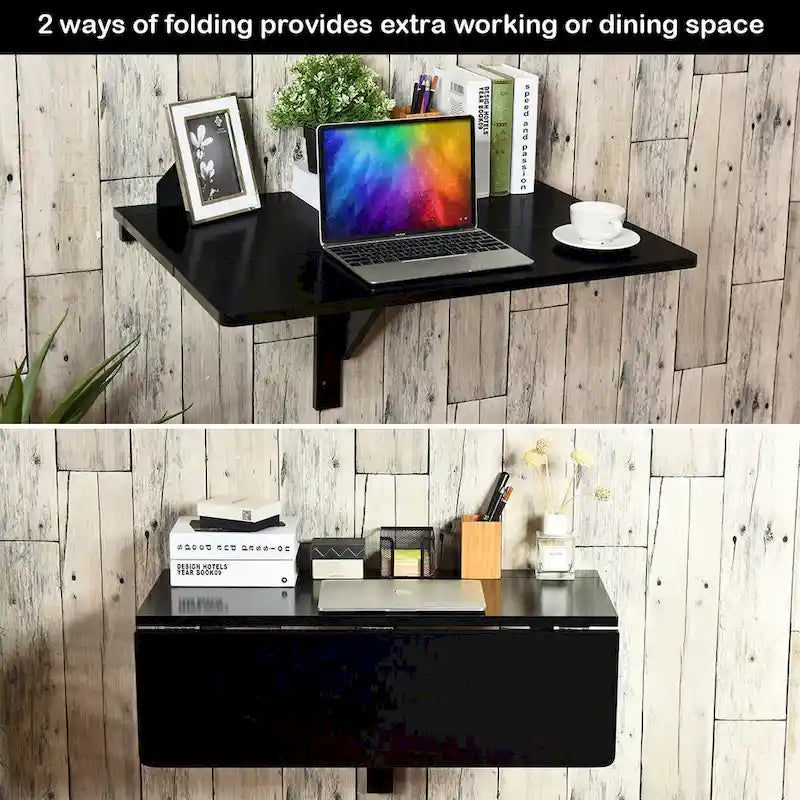 Gymax Table murale à abattant pliable, bureau flottant, gain de place