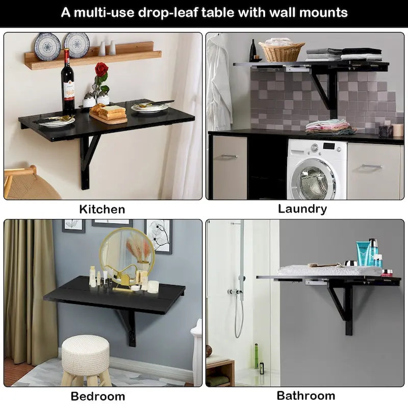 Gymax Table murale à abattant pliable, bureau flottant, gain de place