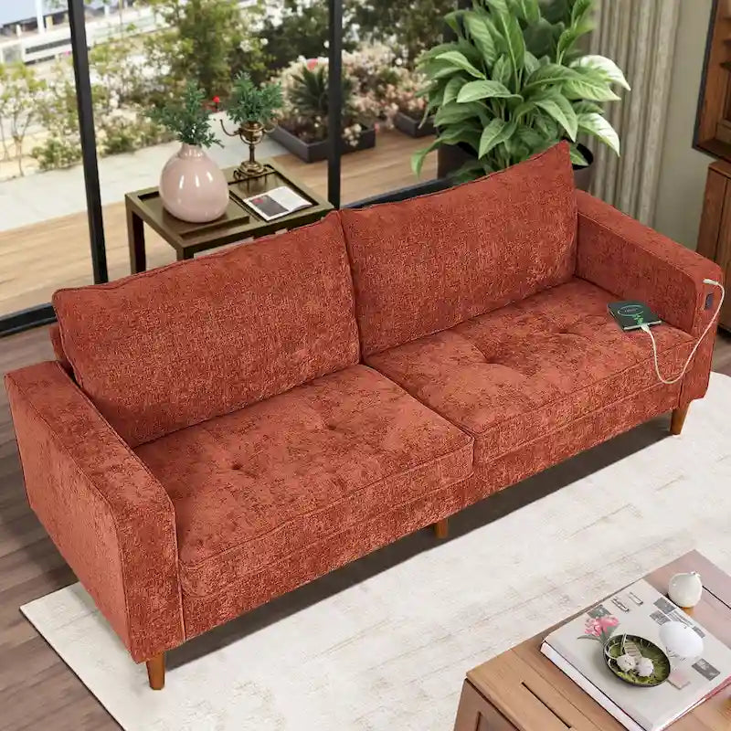 Canapé moderne 82,68 places en chenille avec ports USB pour salon