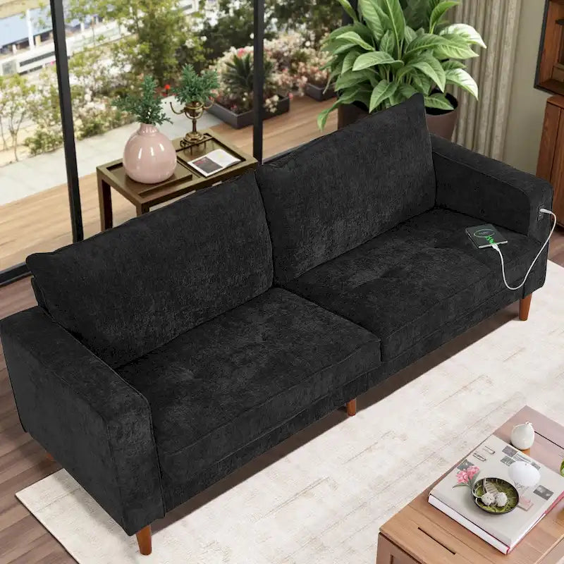 Canapé moderne 82,68 places en chenille avec ports USB pour salon