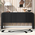 Buffet de rangement arqué avec 4 portes à rayures et étagères réglables, armoires d'entrée modernes avec pieds en pin