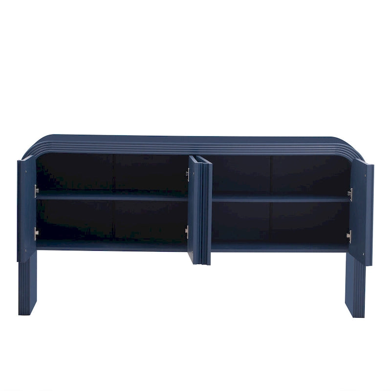 Buffet de rangement arqué avec 4 portes à rayures et étagères réglables, armoires d'entrée modernes avec pieds en pin