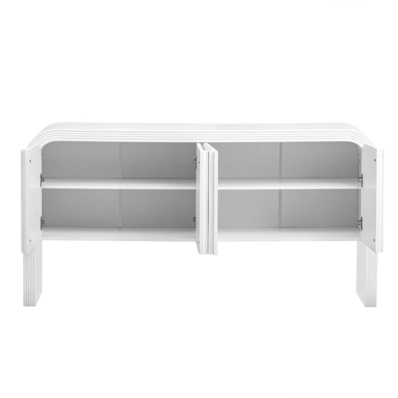 Buffet de rangement arqué avec 4 portes à rayures et étagères réglables, armoires d'entrée modernes avec pieds en pin