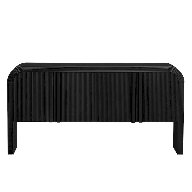 Buffet de rangement arqué avec 4 portes à rayures et étagères réglables, armoires d'entrée modernes avec pieds en pin