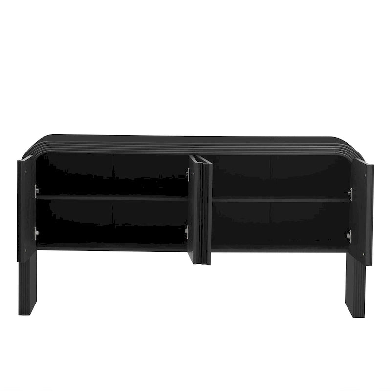 Buffet de rangement arqué avec 4 portes à rayures et étagères réglables, armoires d'entrée modernes avec pieds en pin