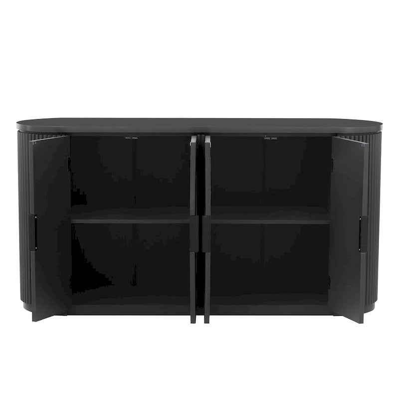 Meuble d'appoint avec 4 portes à rayures verticales et poignées métalliques, Buffet de rangement d'entrée avec étagères réglables