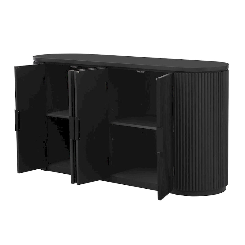 Meuble d'appoint avec 4 portes à rayures verticales et poignées métalliques, Buffet de rangement d'entrée avec étagères réglables