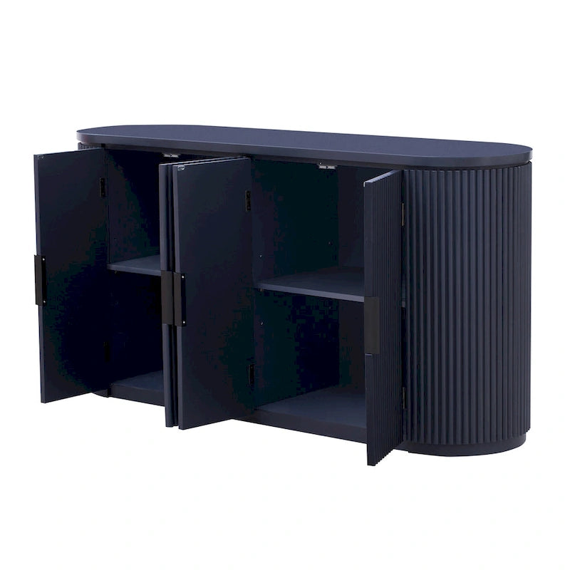 Meuble d'appoint avec 4 portes à rayures verticales et poignées métalliques, Buffet de rangement d'entrée avec étagères réglables