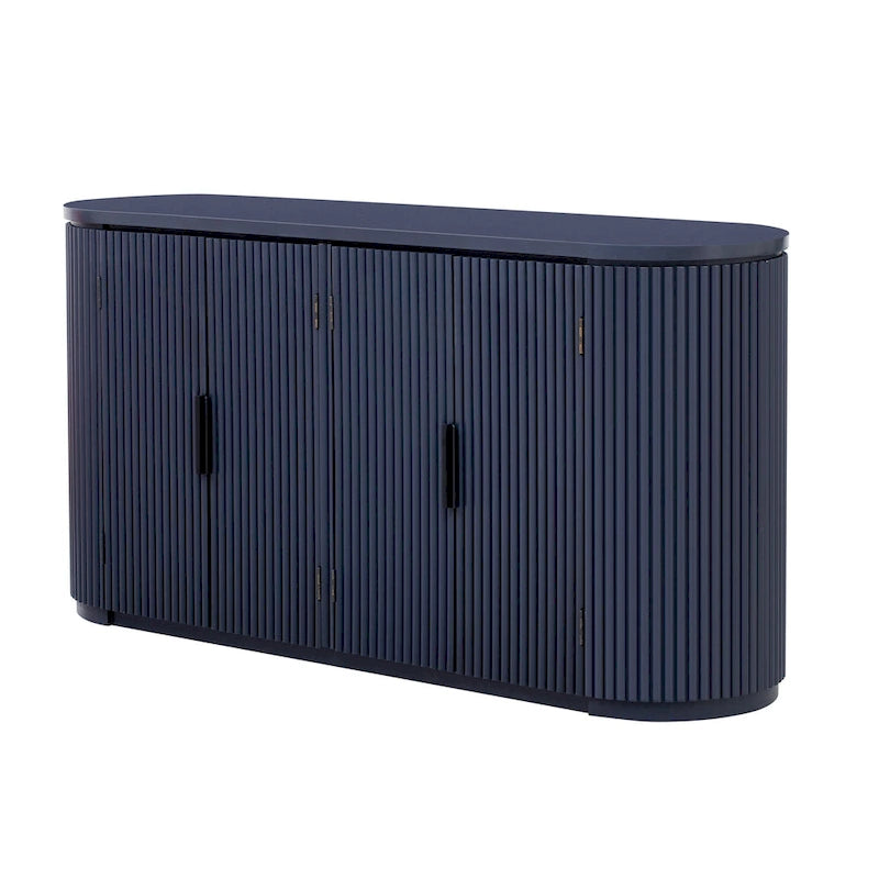 Meuble d'appoint avec 4 portes à rayures verticales et poignées métalliques, Buffet de rangement d'entrée avec étagères réglables