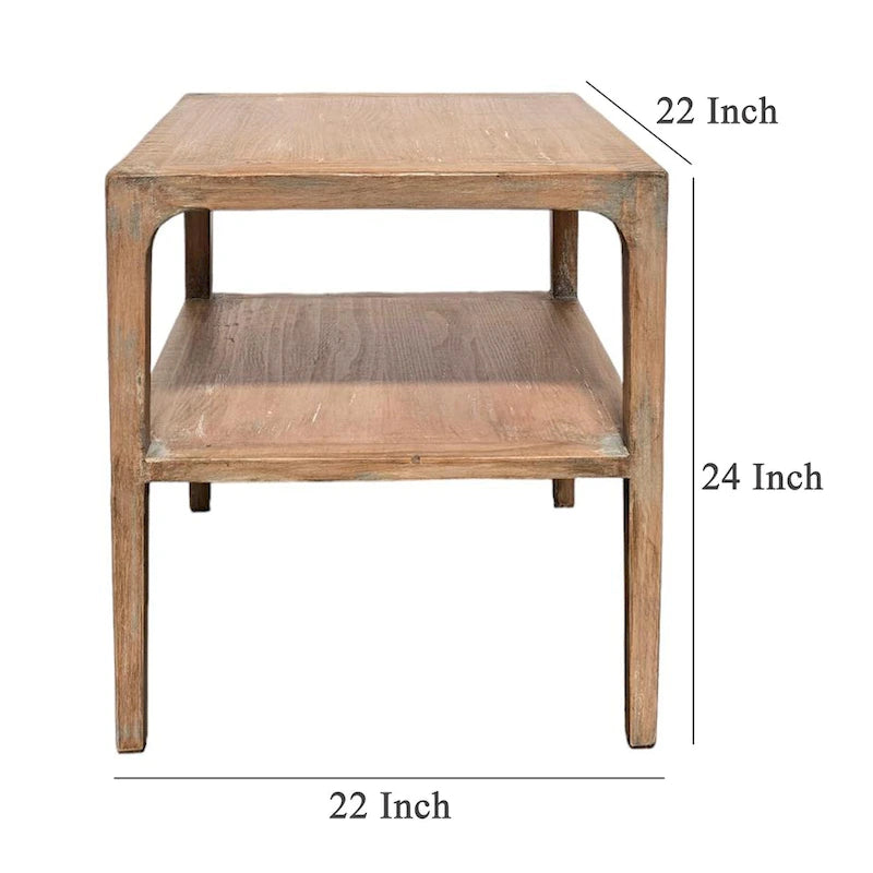 Table d'appoint d'angle Tuley, étagère de rangement, bois de pin gris, 56 cm carré