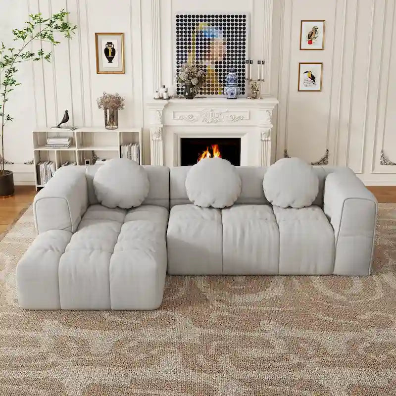 Canapé d'angle en chenille en forme de L 103 po avec fauteuil inclinable à gauche et oreillers