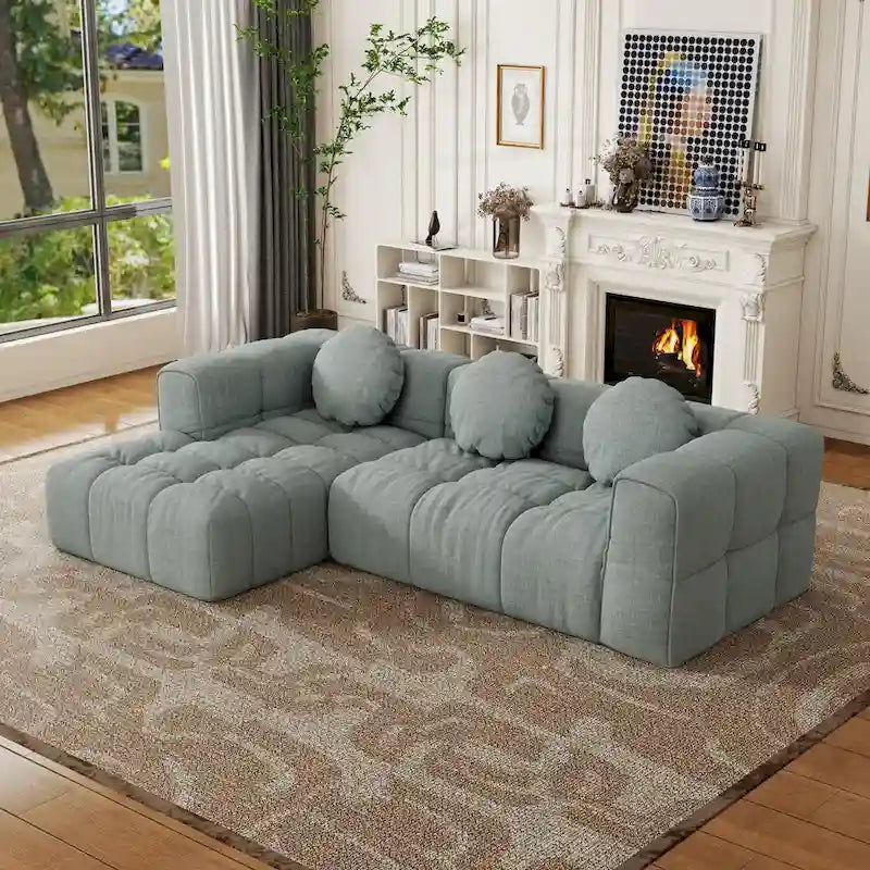 Canapé d'angle en chenille en forme de L 103 po avec fauteuil inclinable à gauche et oreillers