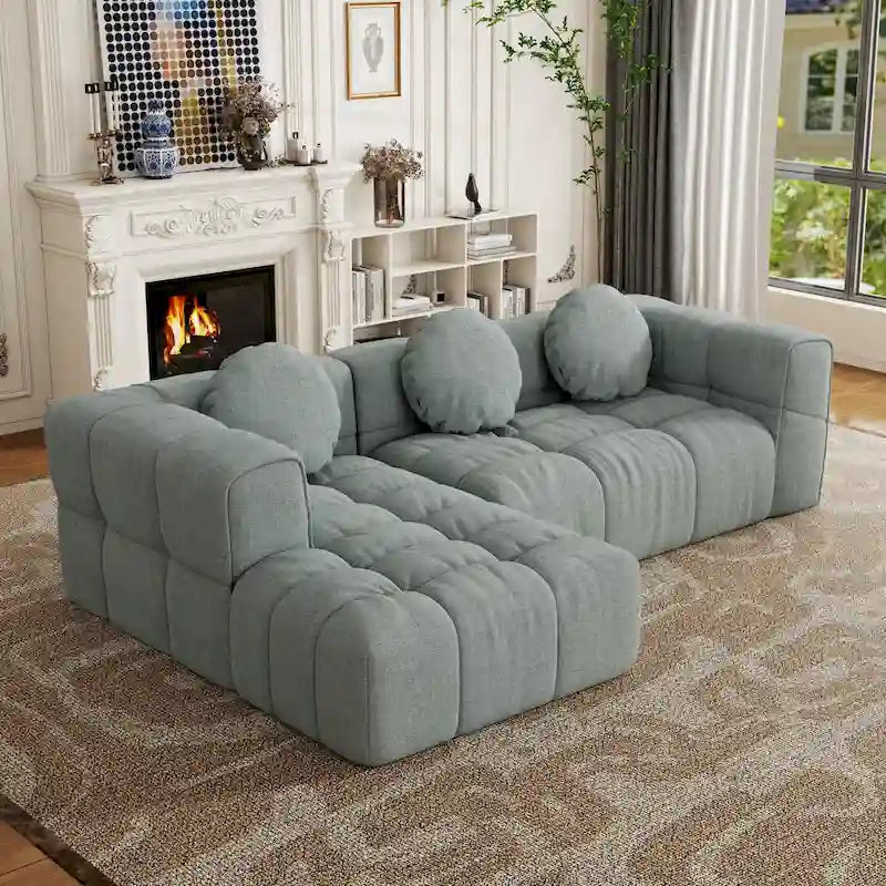 Canapé d'angle en chenille en forme de L 103 po avec fauteuil inclinable à gauche et oreillers