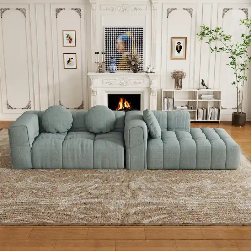 Canapé d'angle en chenille en forme de L 103 po avec fauteuil inclinable à gauche et oreillers