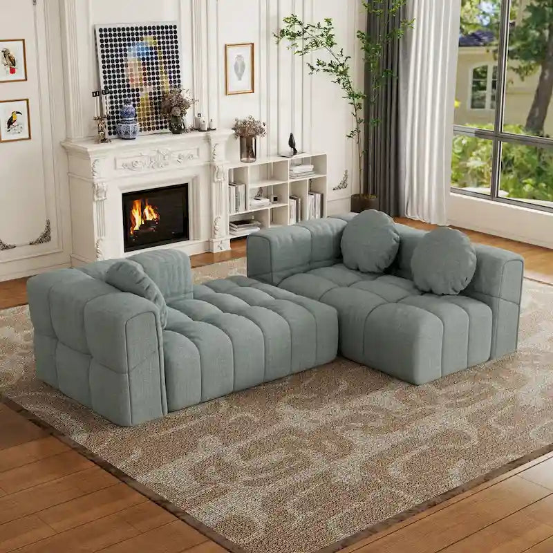 Canapé d'angle en chenille en forme de L 103 po avec fauteuil inclinable à gauche et oreillers