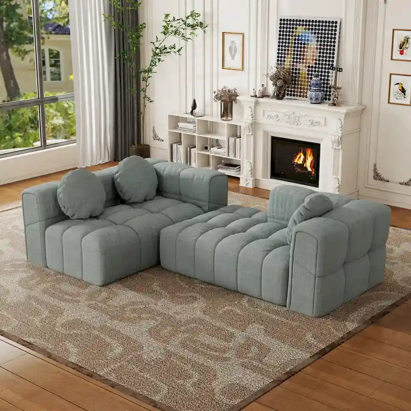 Canapé d'angle en chenille en forme de L 103 po avec fauteuil inclinable à gauche et oreillers