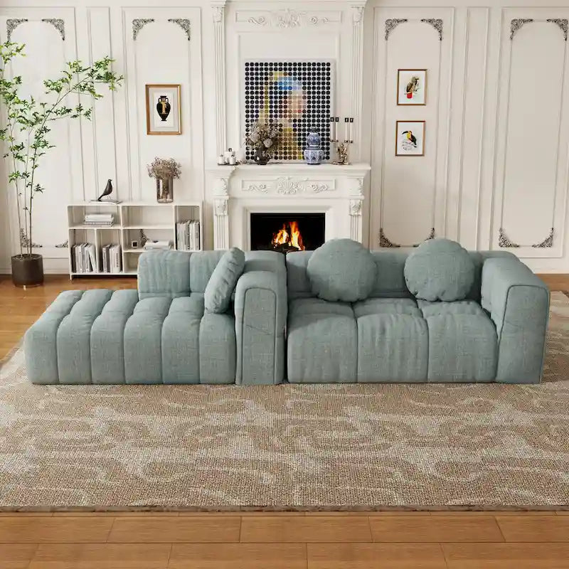 Canapé d'angle en chenille en forme de L 103 po avec fauteuil inclinable à gauche et oreillers
