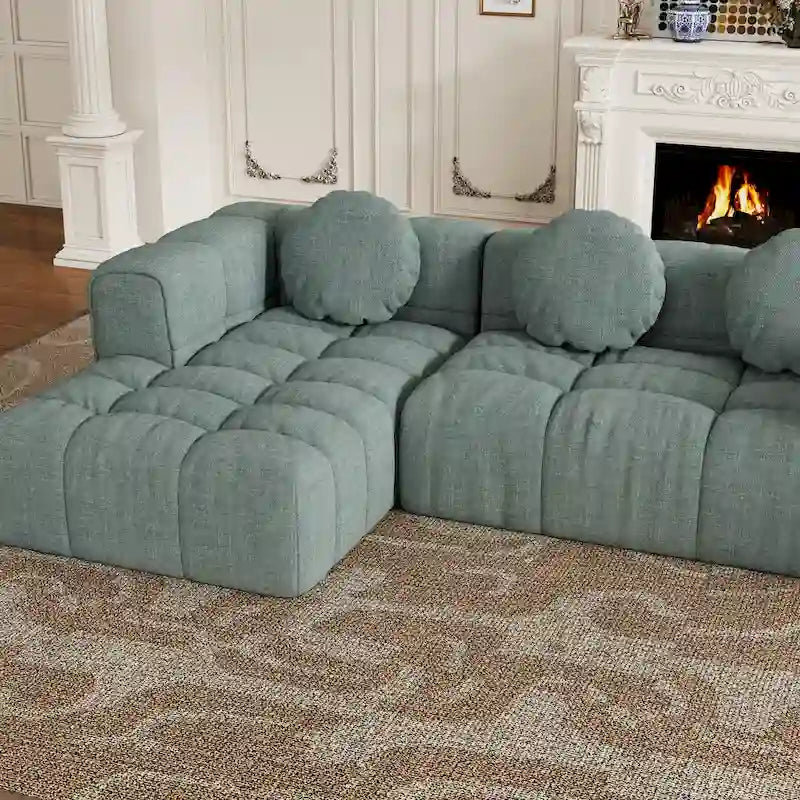 Canapé d'angle en chenille en forme de L 103 po avec fauteuil inclinable à gauche et oreillers