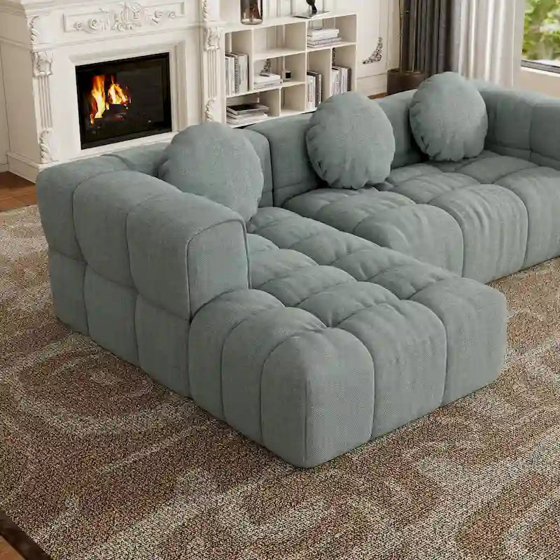 Canapé d'angle en chenille en forme de L 103 po avec fauteuil inclinable à gauche et oreillers