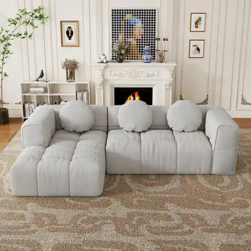 Canapé d'angle en chenille en forme de L 103 po avec fauteuil inclinable à gauche et oreillers