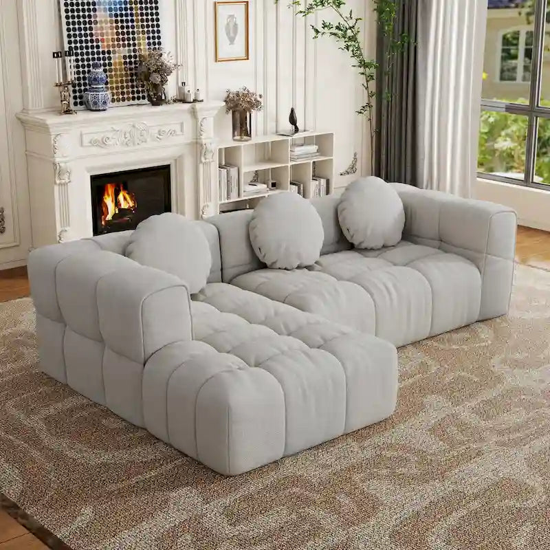 Canapé d'angle en chenille en forme de L 103 po avec fauteuil inclinable à gauche et oreillers