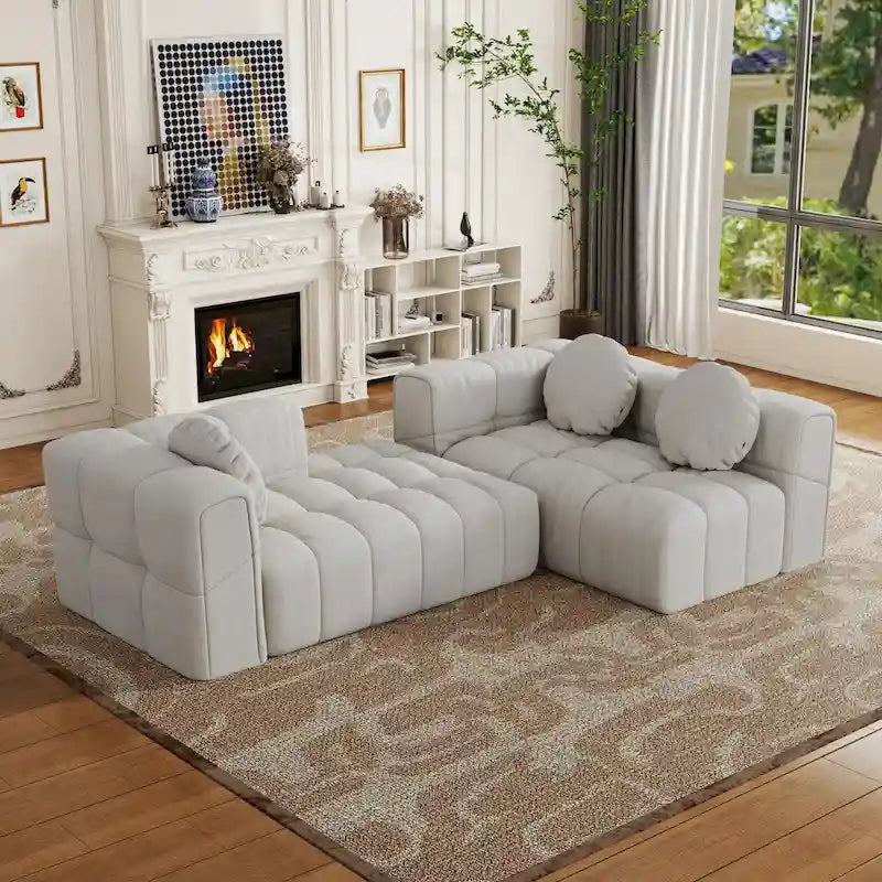 Canapé d'angle en chenille en forme de L 103 po avec fauteuil inclinable à gauche et oreillers