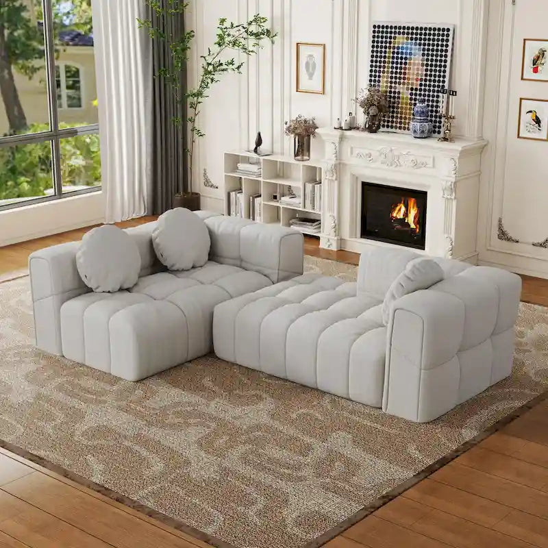 Canapé d'angle en chenille en forme de L 103 po avec fauteuil inclinable à gauche et oreillers