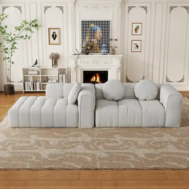 Canapé d'angle en chenille en forme de L 103 po avec fauteuil inclinable à gauche et oreillers