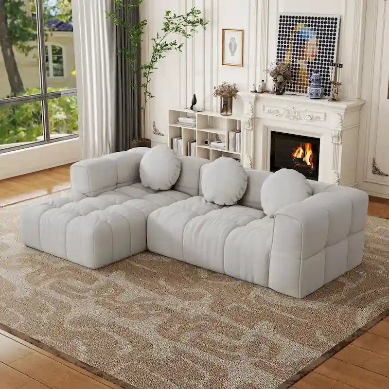 Canapé d'angle en chenille en forme de L 103 po avec fauteuil inclinable à gauche et oreillers