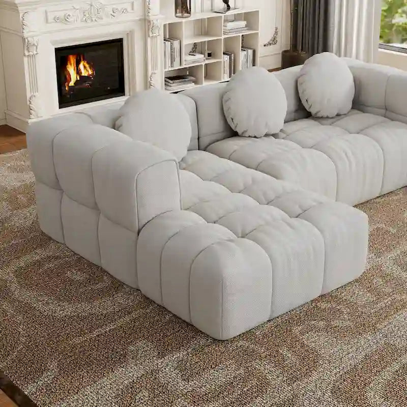 Canapé d'angle en chenille en forme de L 103 po avec fauteuil inclinable à gauche et oreillers