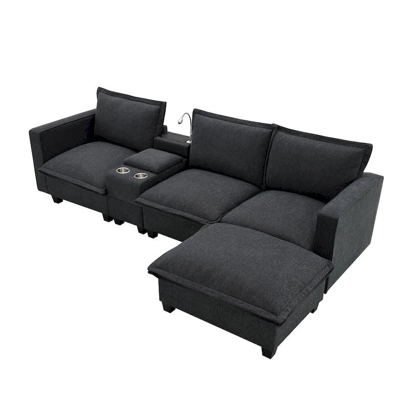 109 Canapé d'angle modulaire en chenille avec console USB