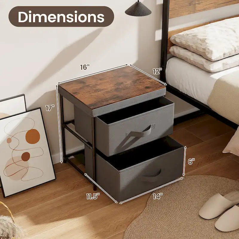 Gymax Lot de 2 commodes à 2 tiroirs en tissu de rangement table de nuit