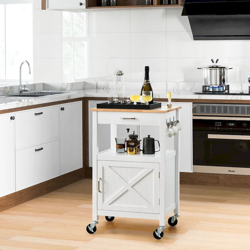 Gymax Petit îlot de cuisine sur roulettes Chariot mobile Porte de grange