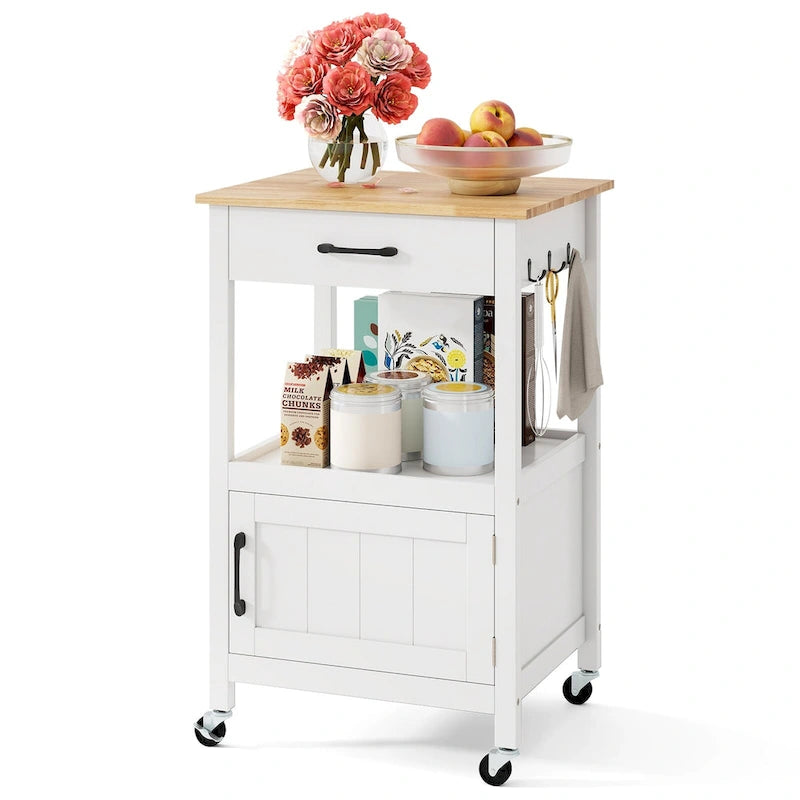 Gymax Petit îlot de cuisine sur roulettes Chariot mobile Porte de grange
