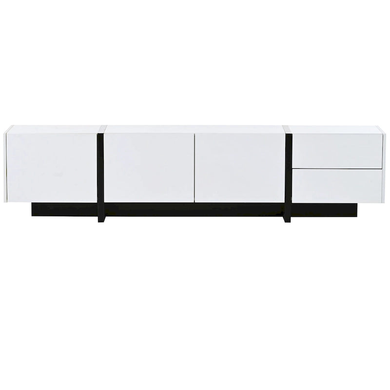Meuble TV blanc de 74 po avec fini lustré et rangement, pour téléviseurs jusqu'à 80 po