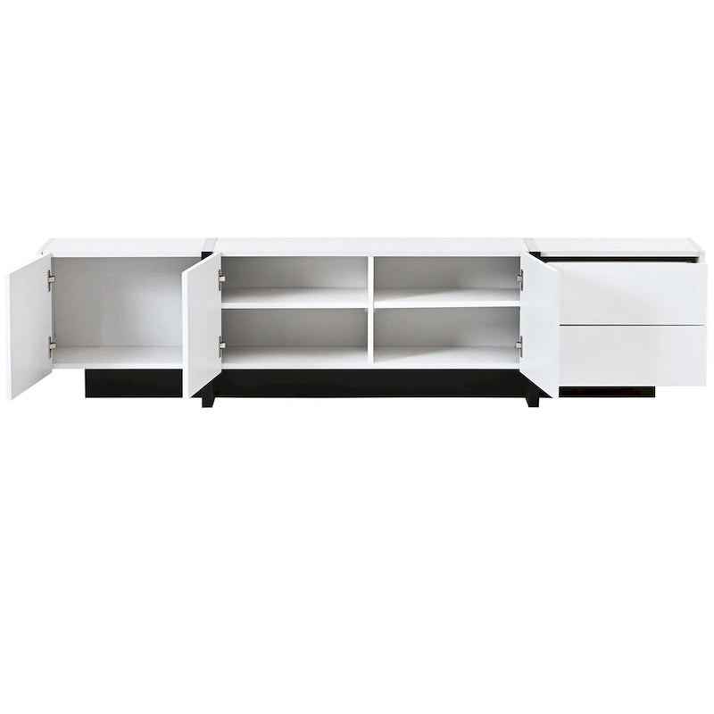Meuble TV blanc de 74 po avec fini lustré et rangement, pour téléviseurs jusqu'à 80 po