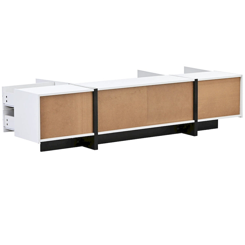 Meuble TV blanc de 74 po avec fini lustré et rangement, pour téléviseurs jusqu'à 80 po