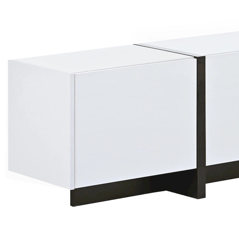 Meuble TV blanc de 74 po avec fini lustré et rangement, pour téléviseurs jusqu'à 80 po