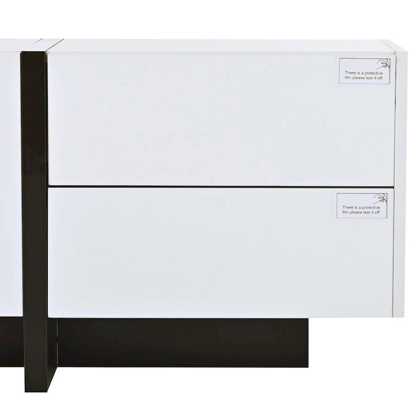 Meuble TV blanc de 74 po avec fini lustré et rangement, pour téléviseurs jusqu'à 80 po